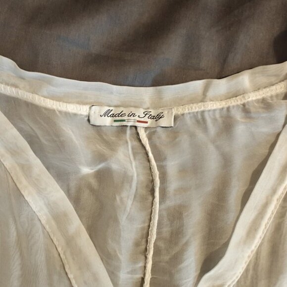 Made In Italy White & Blue Ombre Button Front Silk Viscose Blend Tunic One Size - Picture 8 of 9